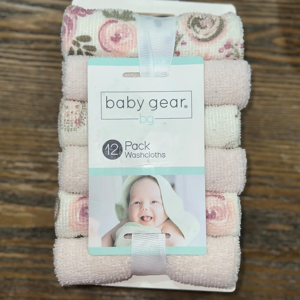 Baby Gear Floral and Pink Washcloths - 12 pack - NEW